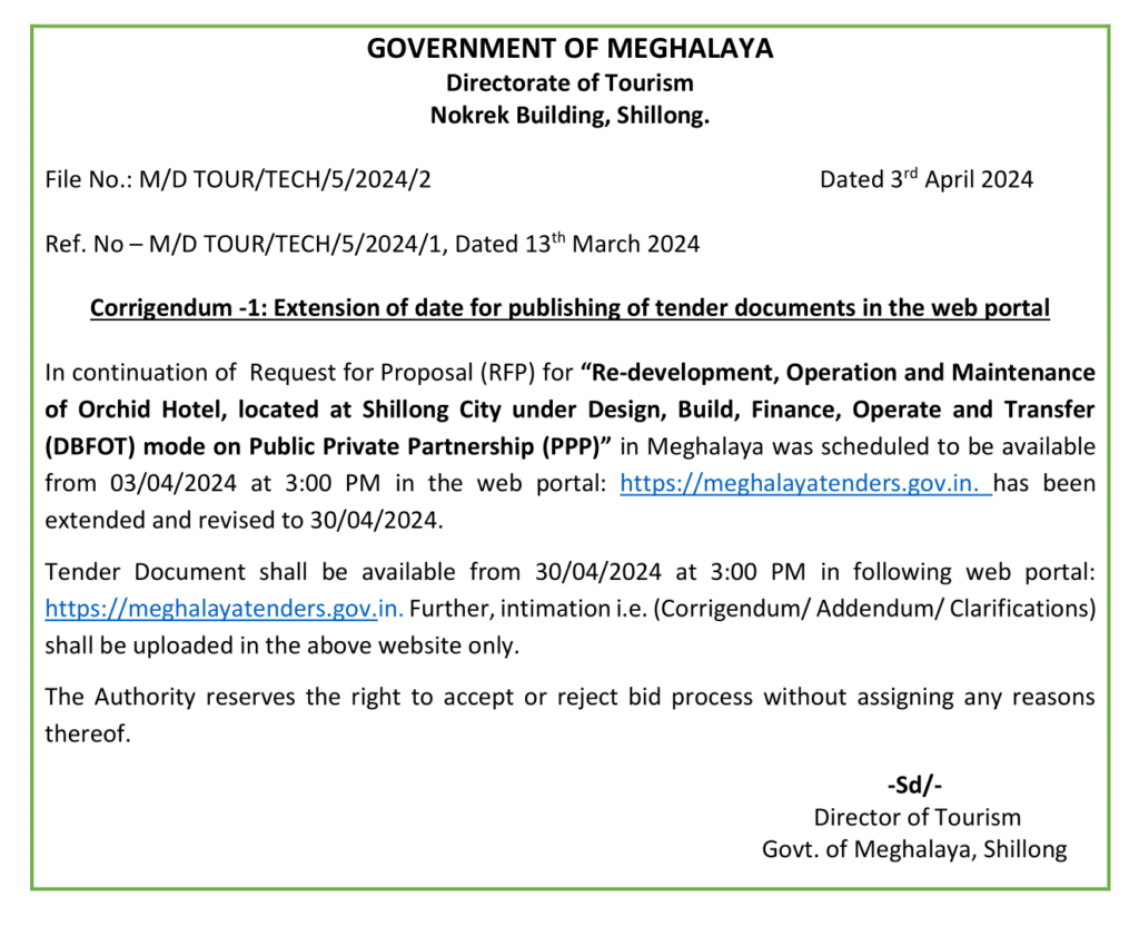 Extension of date for publishing of tender documents