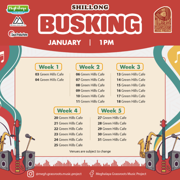 Jan 2025 Busking Calendar Shillong 1PM